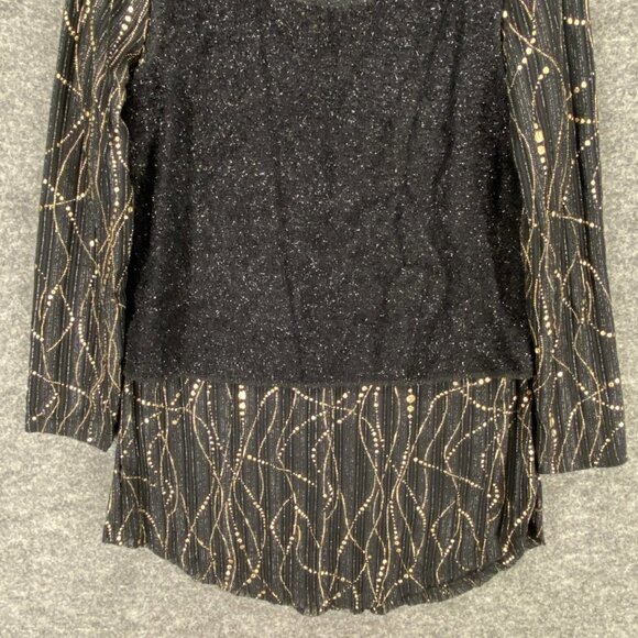 La Mode Top Women XL Black Tunic Party Beaded Embellished Long Sleeve Crew Neck - Picture 5 of 10